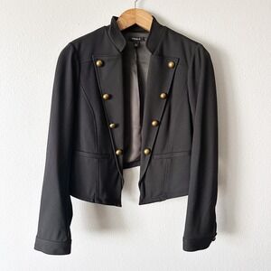 Torrid Black Ponte Knit‎ Military Gold Button Cropped Blazer Jacket Plus Size 1X
